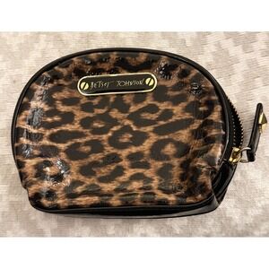 Betsey Johnson Leopard Print Cosmetic Bag Makeup Pouch Small Purse‎